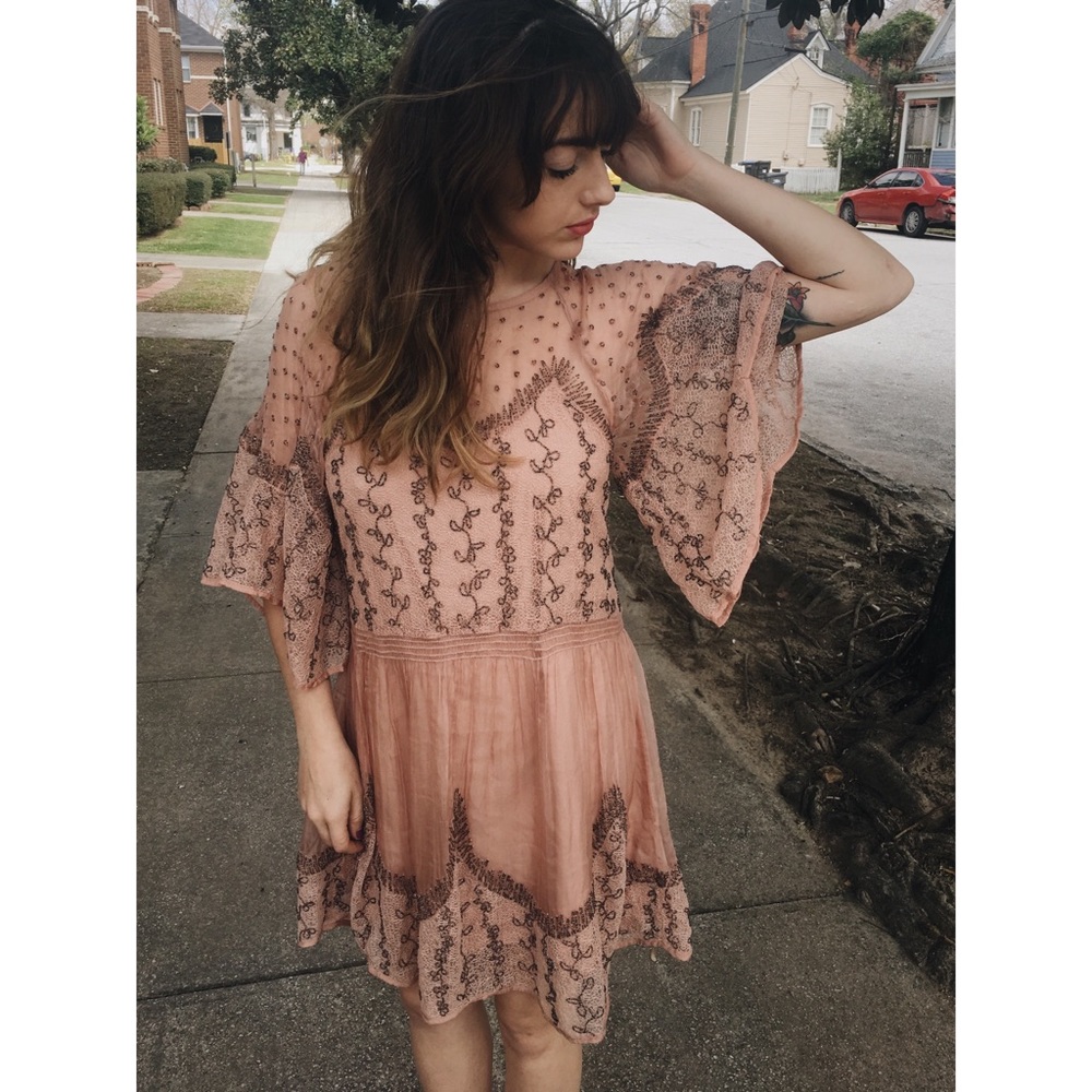 Free People Dusty Rose Embellished Beaded Dress